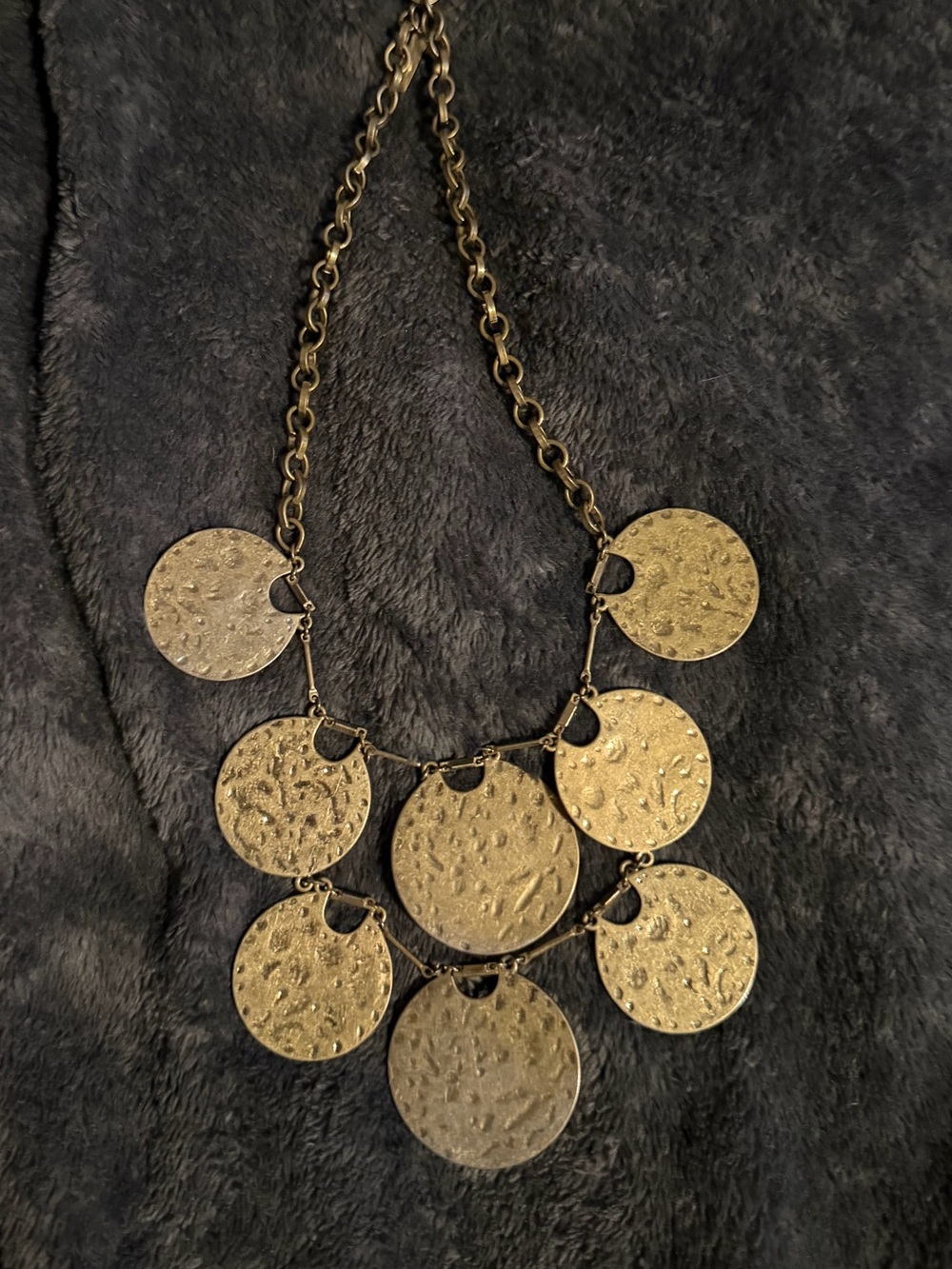 Gold-Tone Textured Coin Statement Necklace